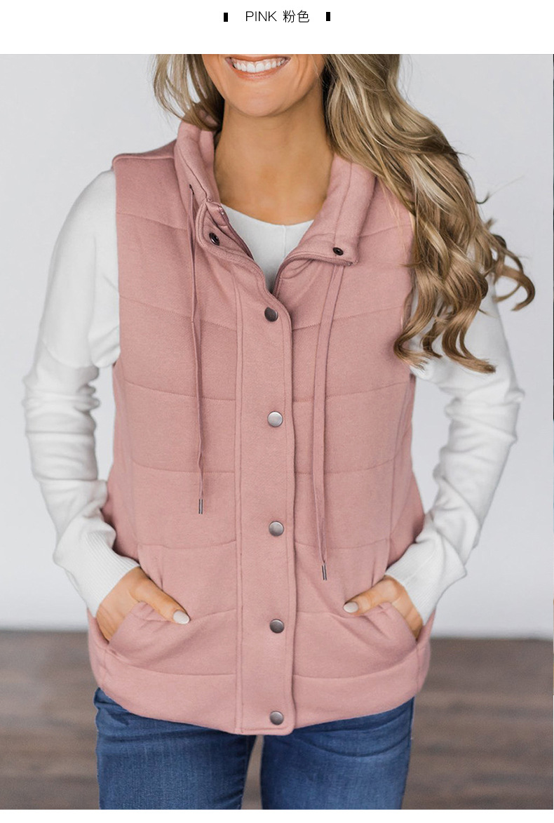 autumn and winter new vest women solid color stand-up collar lanyard sleeveless zipper ladies jacket  NSSI2744