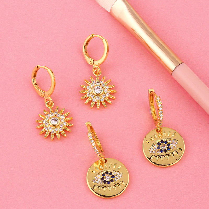 Fashion New Sun Flower Inlaid Zircon Copper Earrings For Women Wholesale display picture 8