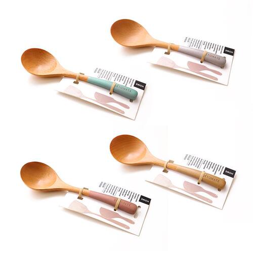 Tomato Home Pearlescent Handle Wooden Spoon Creative Curved Handle Small Spoon A-8 Beech Wood Rice Spoon Household Spoon Wholesale