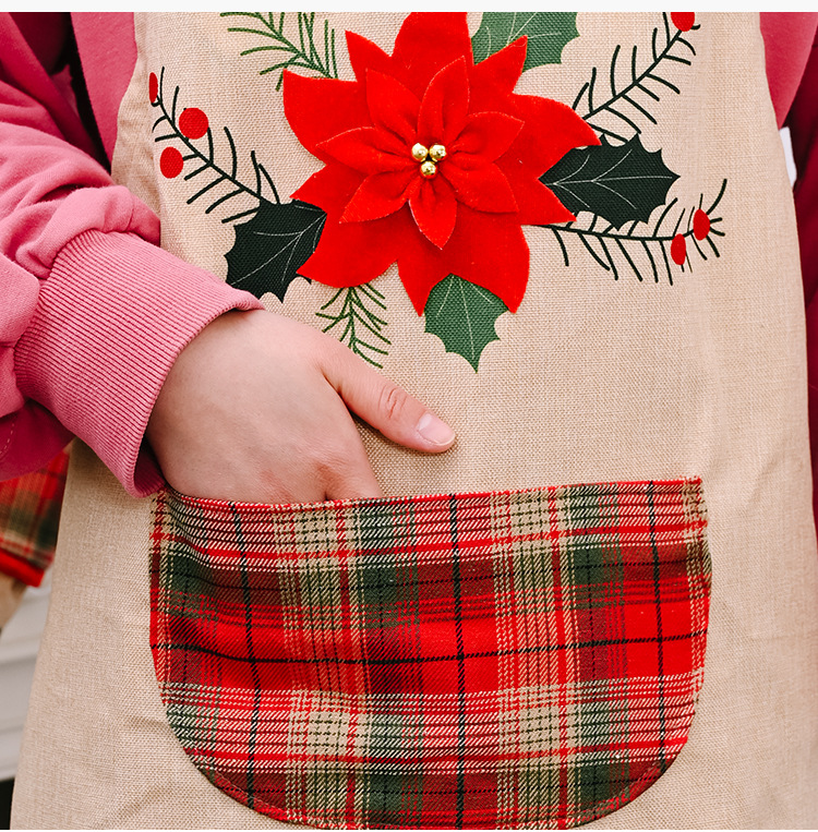 Christmas Red Flower Linen Apron display picture 10