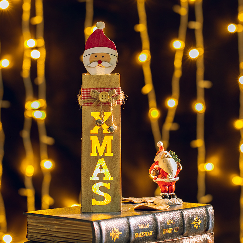 Papá Noel de madera muñeco de nieve alce con decoración de luces de noche regalos de Navidad iluminarán decoración luminosa