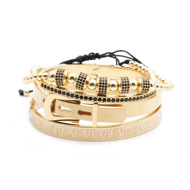 Fashion stainless steel Roman letter adjustable copper braided bracelet set