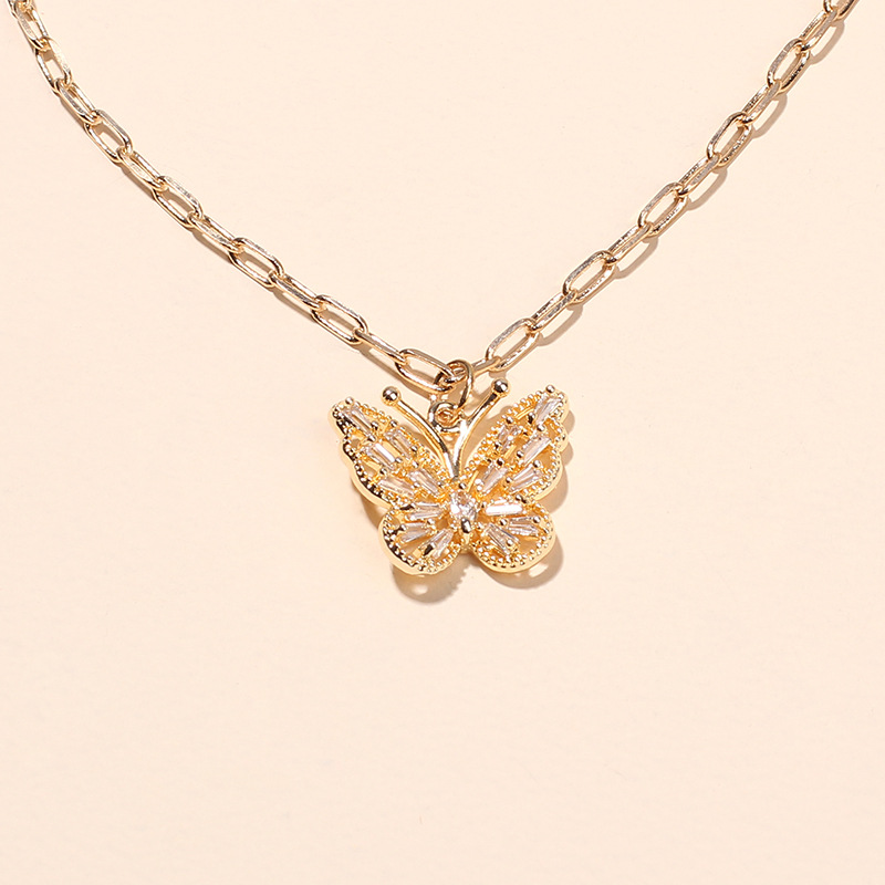 Lock Pattern Korean Fashion Women's Butterfly Pendant Clavicle Necklace Trend Diamond Zircon Necklace Nihaojewelry