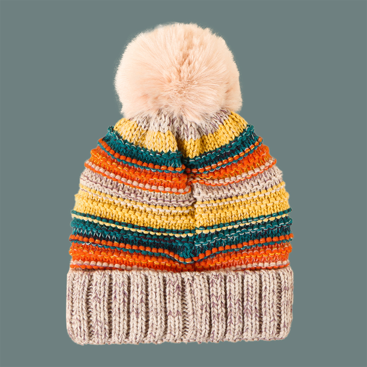 Rainbow Striped Woolen Hat display picture 6