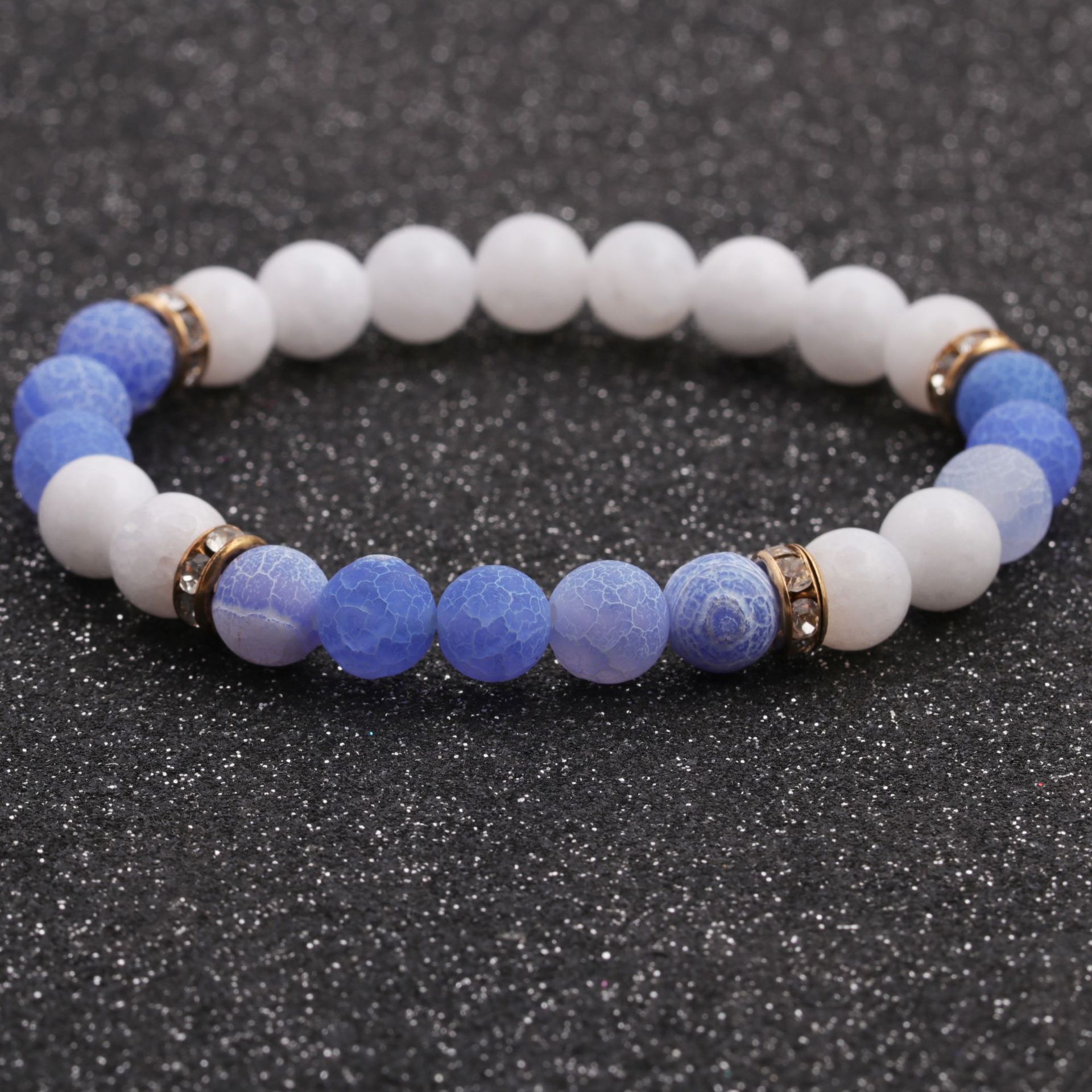 New Hot-selling Accessories 8mm Porcelain White Stone Weathered Stone Beaded Copper Bracelet display picture 9