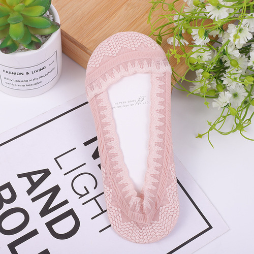 Adult socks 100% cotton jacquard plain invisible women's socks summer shallow mouth boat socks cotton bottom ice silk silicone anti-slip 