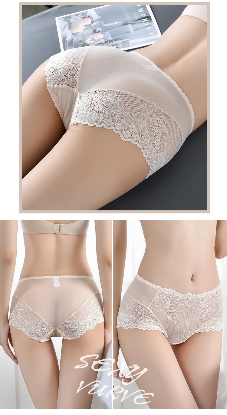 Sexy lace lace breathable and seamless women's briefs, semi-transparent mid-waist women's underwear manufacturer wholesale detail image 16