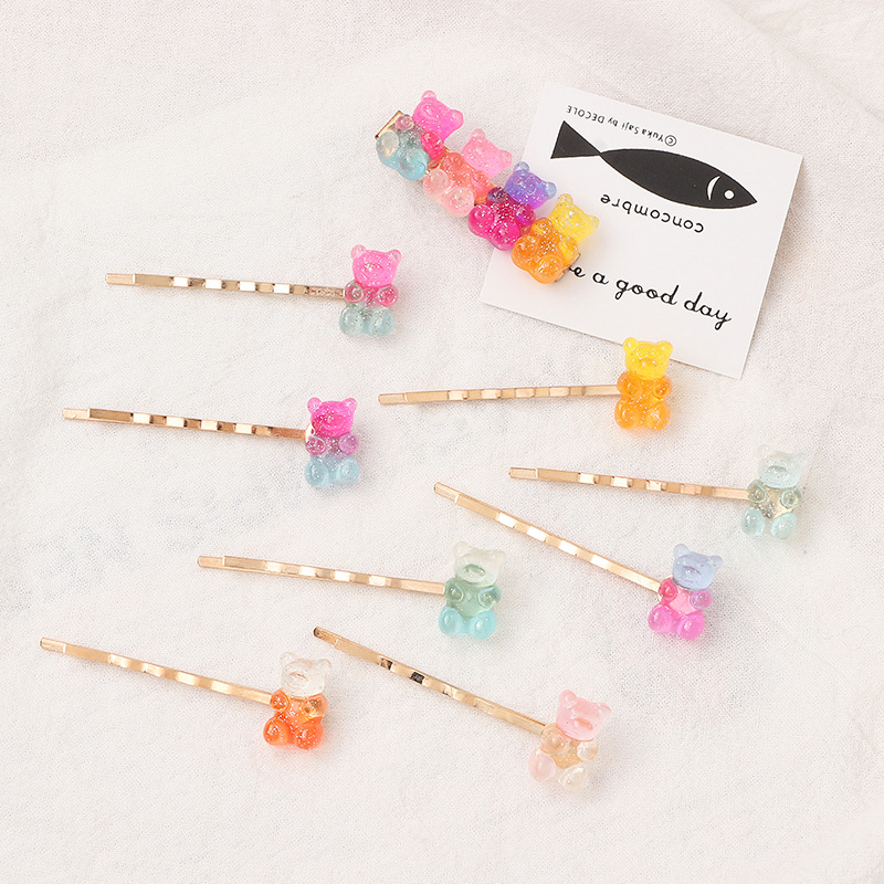 La Nouvelle Épingle À Cheveux Gommeuse Ours Coloré Jolie Fille Couleur Bonbons Oreille Clip Gros Nihaojewelry display picture 3