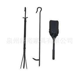 3件套黑色铁艺壁炉工具 火钳 拨火棍 木柴炭铲子