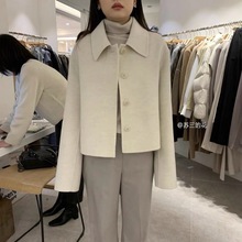 韩国东大门代购同款短款小翻领双面羊绒大衣外套女