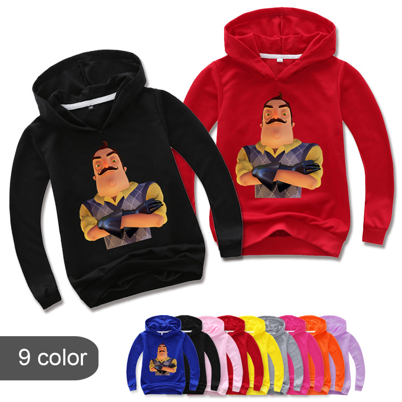 外贸出口童装中大童新款卡通印花连帽春秋长袖卫衣T063