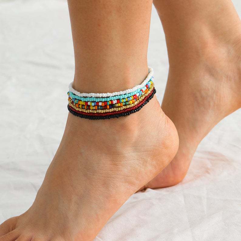 亚马逊热销新款波西米亚风脚链彩色米珠手工穿珠脚链个性创意脚链