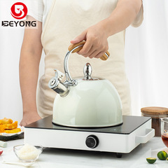 3L wooden handle white whistle kettle Amazon cross-border kitchenware stainless steel whistle kettle gas coffee brewing