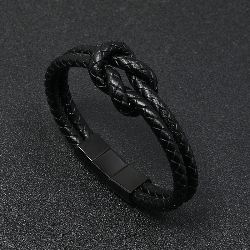 retro woven leather  stainless steel  magnet buckle menu0027s bracelet