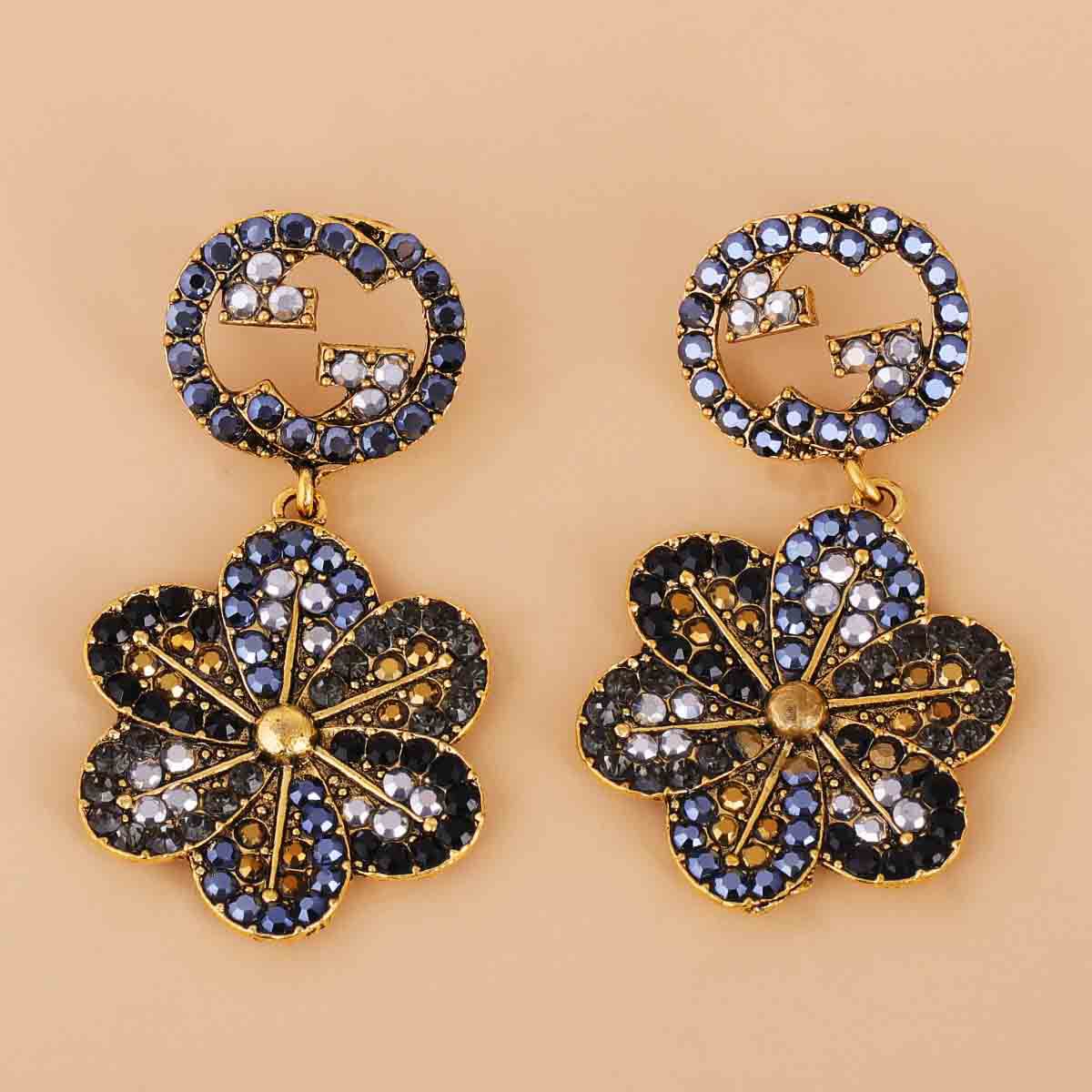 Aretes De Flores Con G Redondos De Colores Con Diamantes display picture 2