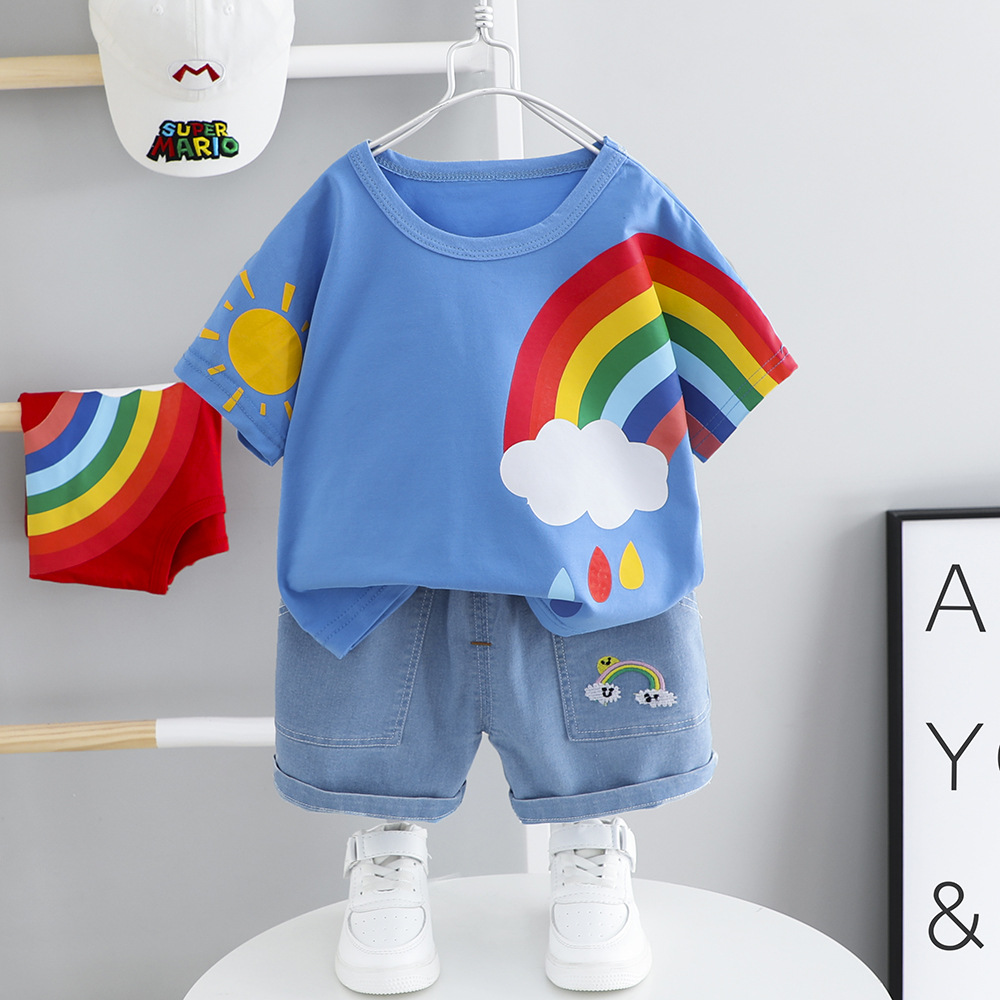 男宝宝夏装两件套婴儿短袖0短裤夏季印花1-3周岁男童夏天套装洋气