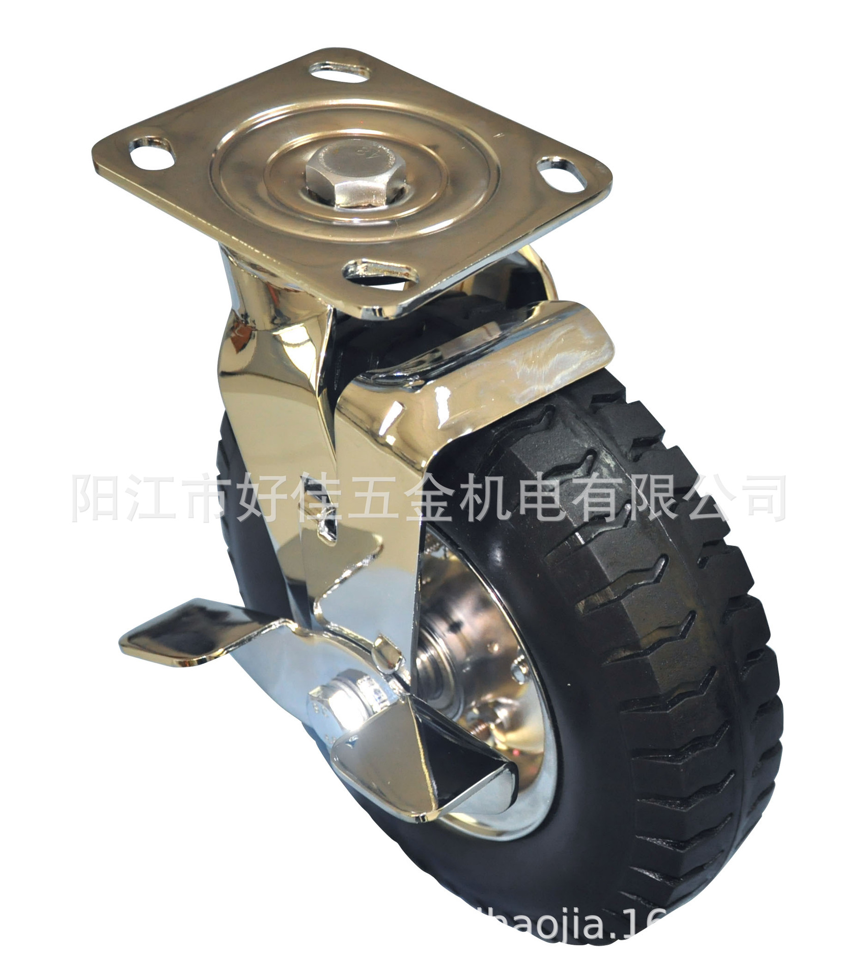 源头工厂直供2.50-4镜光镀铬免冲气高回弹聚氨酯PU边刹行李车脚轮