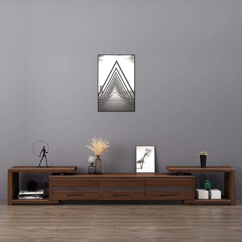 实木电视柜胡桃木现代简约客厅影视柜新中式伸缩电视机柜地柜批发