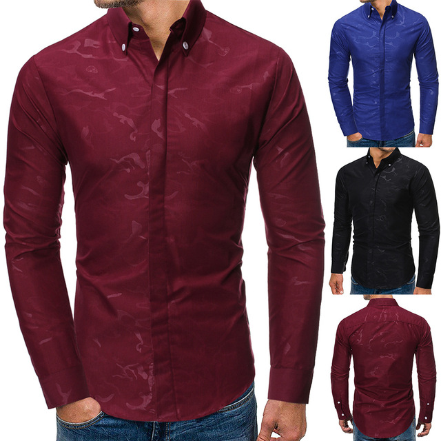 Men’s fashion camouflage printed long sleeve casual slim shirt for men