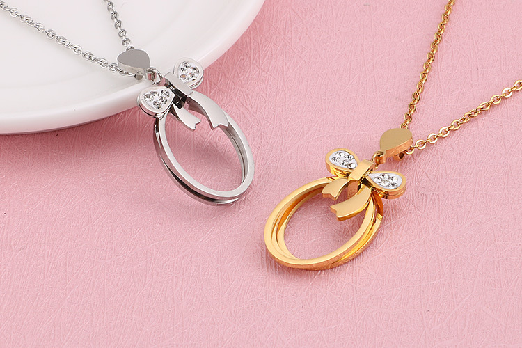 Japanese and Korean New Fresh Fashion Titanium Steel Bow Geometric Hollow Necklace Earrings Womenu00