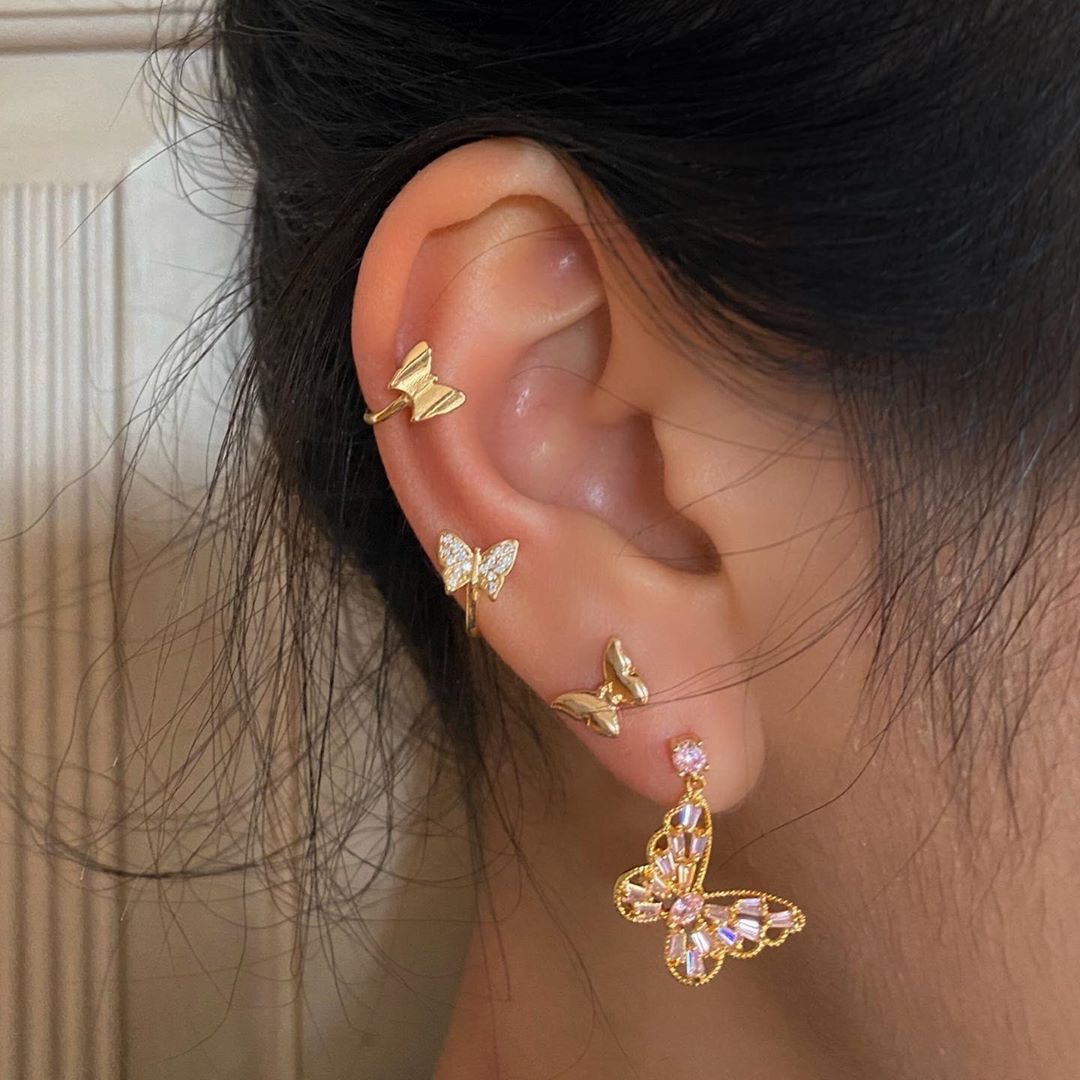 Women's porous earrings combination butt...