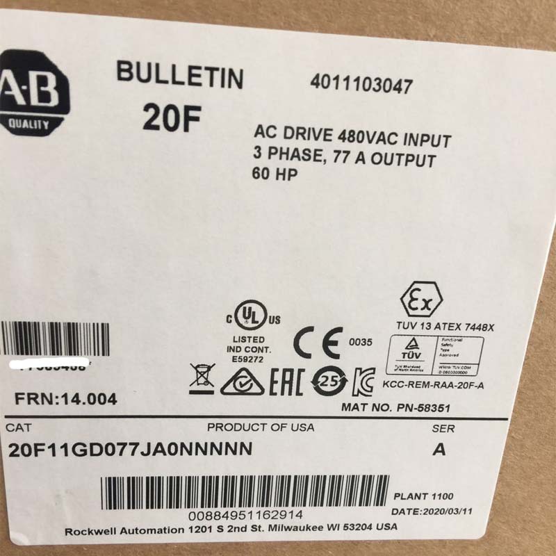 美国罗克韦尔AB变频器 20F11GD077JA0NNNNN PF753系列现货