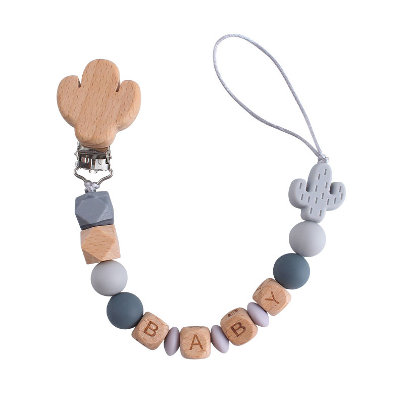 DIY creativo de dibujos animados haya cactus chupete clip de silicona cactus teether nombre del bebé personalizado Cadena de chupete