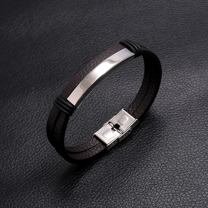 Punk new trend punk style stainless steel smooth leather bracelet