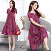 2021 new pattern TSUMUGI Dress Artificial cotton Mid length version Large Easy Middle and old age Mom outfit