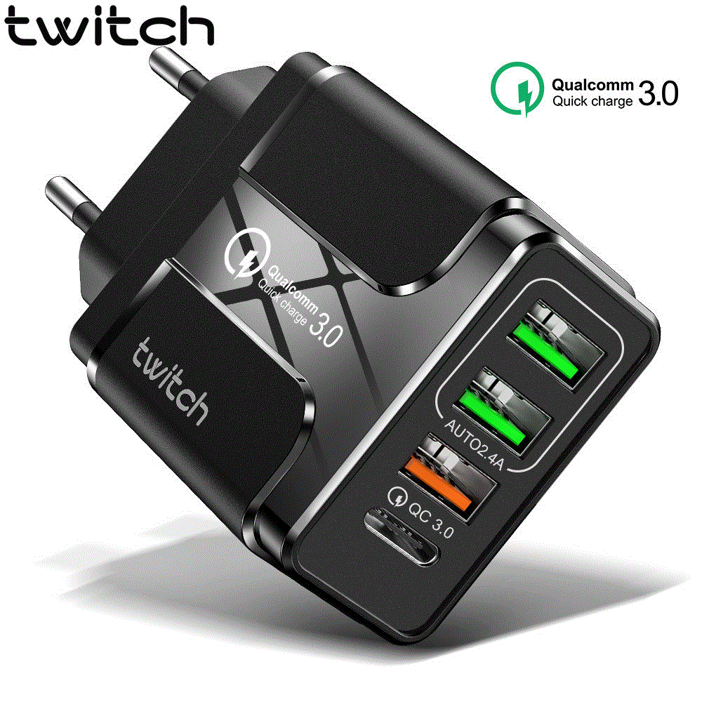 Twitch téléphone portable PD tête de charge rapide 3USBQC3.0PD norme européenne américaine britannique chargeur 36W_voghion.com