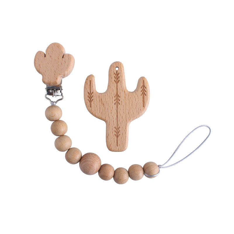 Nuevo clip de chupete de haya Cactus Beech collar juguete mordedor bebé molar mordedor chupete cadena anti-caída de la cadena