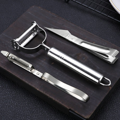 Stainless steel kitchen gadget multifunctional planer fruit knife grating peeler duck feather clip paring knife three-piece set