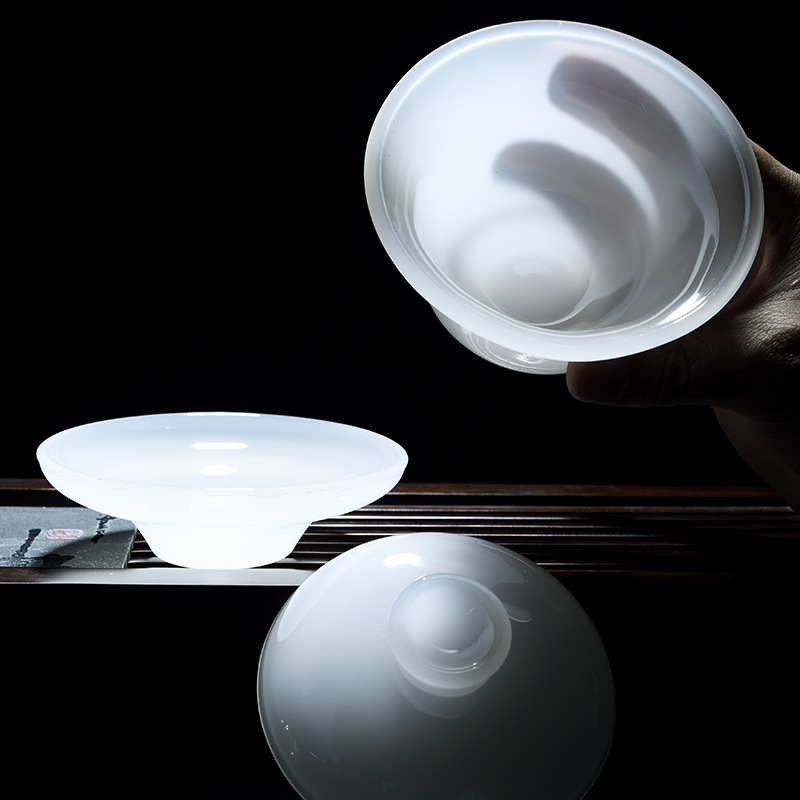 Cubierta de porcelana de jade Tazón taza de té sancai bandeja de té grasa vidrio de cerámica blanca tazón de té grande vidrio Kung Fu juego de té accesorios cubierta Tazón/