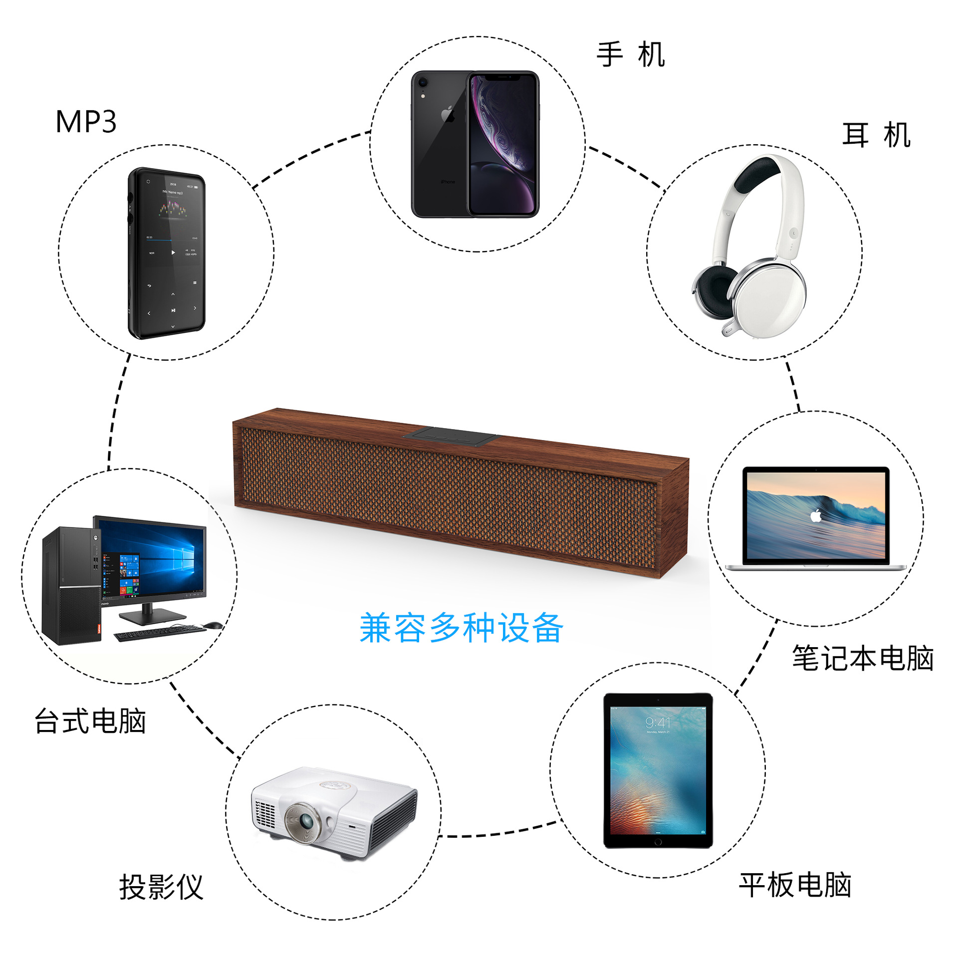 Smalody新款8080蓝牙木质大功率音箱电脑桌面长条复古家居音响