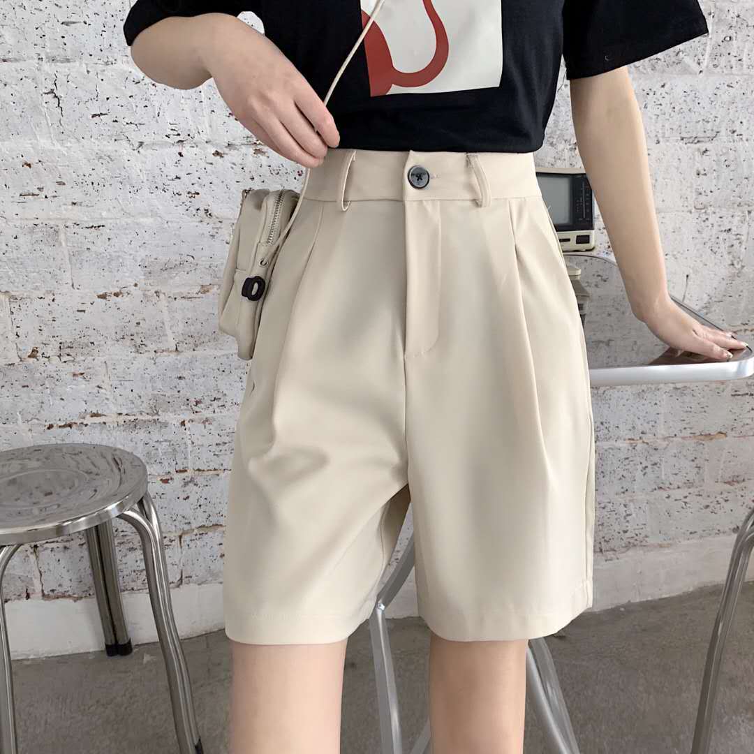 Bộ đồ quần short màu đen lưng cao thẳng phong cách Hàn Quốc mùa hè mới quần cho nữ mùa hè