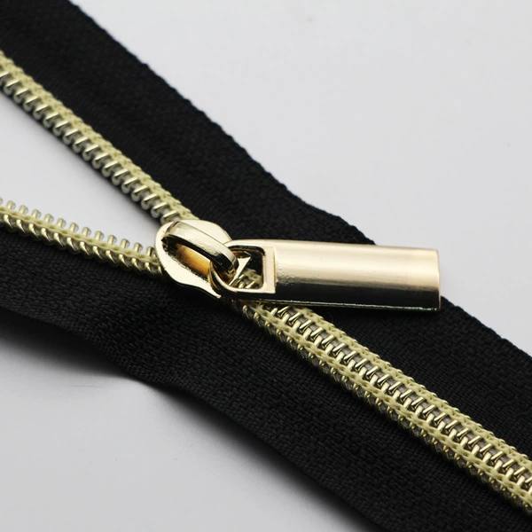 Black cloth*5#*nylon light gold teeth