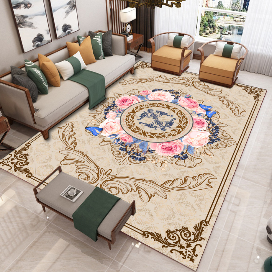 欧式地毯客厅茶几毯家用大面积轻奢卧室满铺床边地毯入户门垫地垫|ru