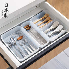 日本进口餐具收纳盒透明抽屉式分隔盒厨房筷子勺子整理盒橱柜厨具