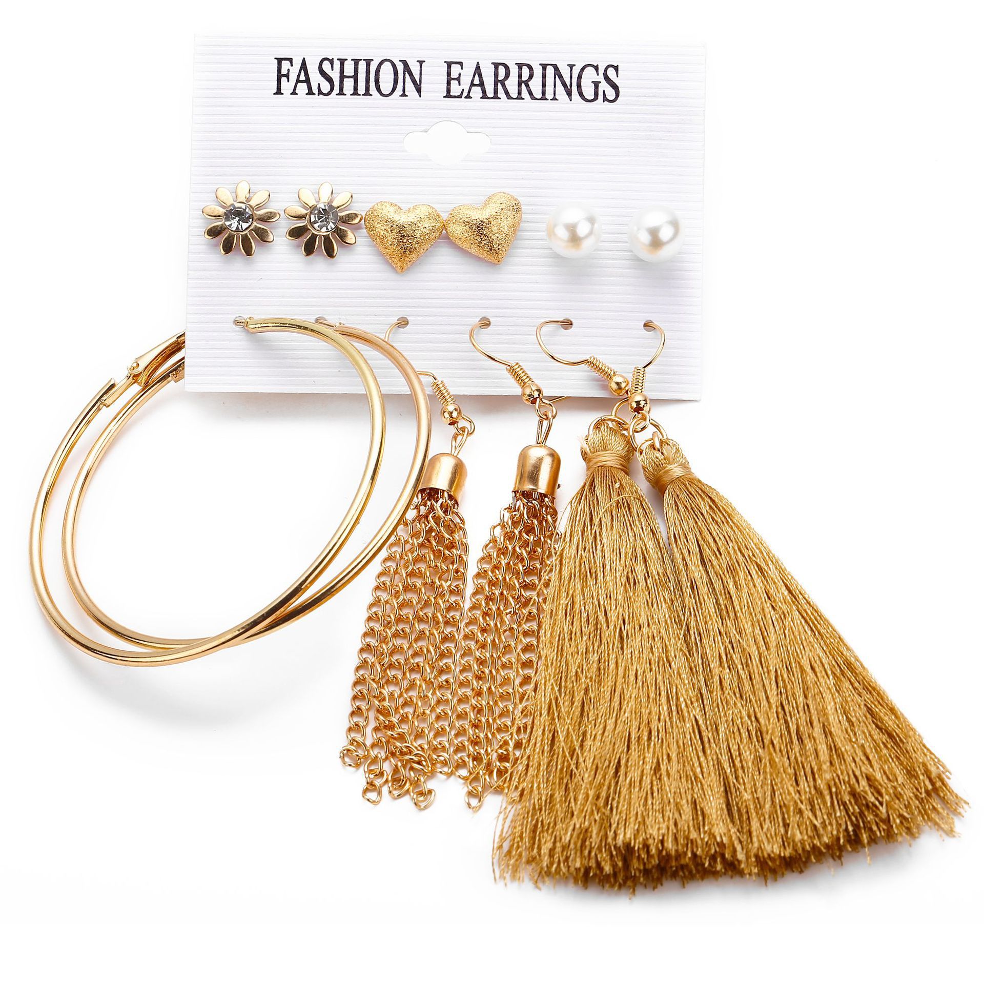 Flowers Love Big Circle Tassel Earrings Set 6 Pairs Earrings Creative Retro Simple Earrings Wholesale Nihaojewelry display picture 3