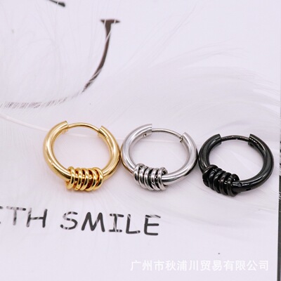 钛钢耳钉日韩新款钛钢耳饰耳环圆形扣圈耳环 欧美跨境外贸首饰