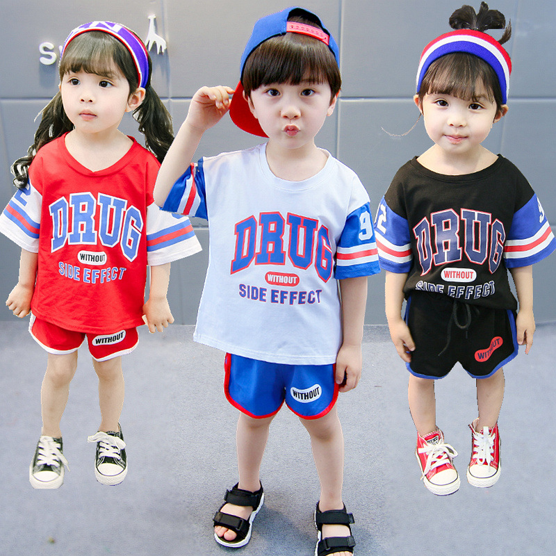 Korean-style Children's Short-sleeved Suit Stylized Baby T-shirt Boys' Sports Shorts Girls' Cartoon Two-piece Summer Fashionable Set