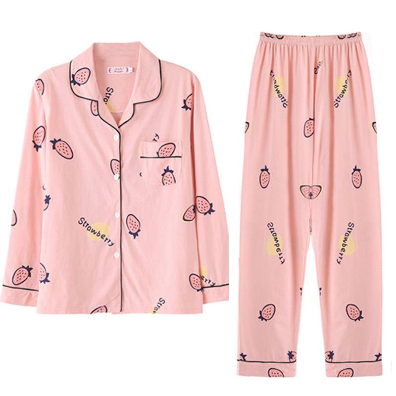 Pijamas de las mujeres de primavera y otoño invierno 100% algodón de manga larga dulce lindo Otoño e Invierno desgaste del hogar traje