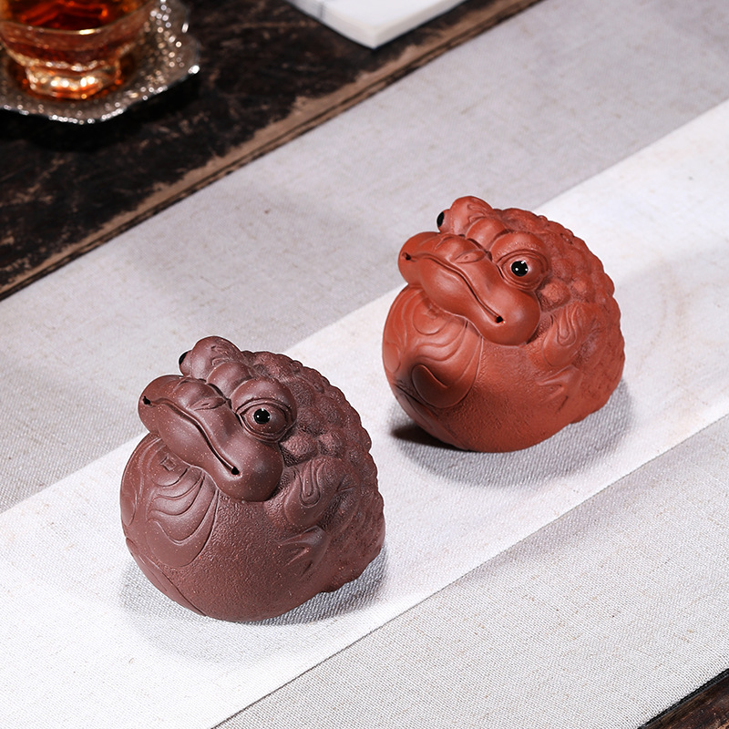 Yixing Cinnabar Tea darling Sculpture Decoration tea set Tea ceremony parts Handicraft Ruyi Lucky Toad  purple ink for imprinting of seals