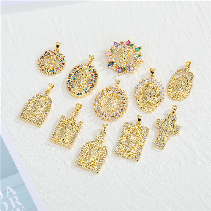 vintage Virgin Mary pendant rhinestone zircon necklace