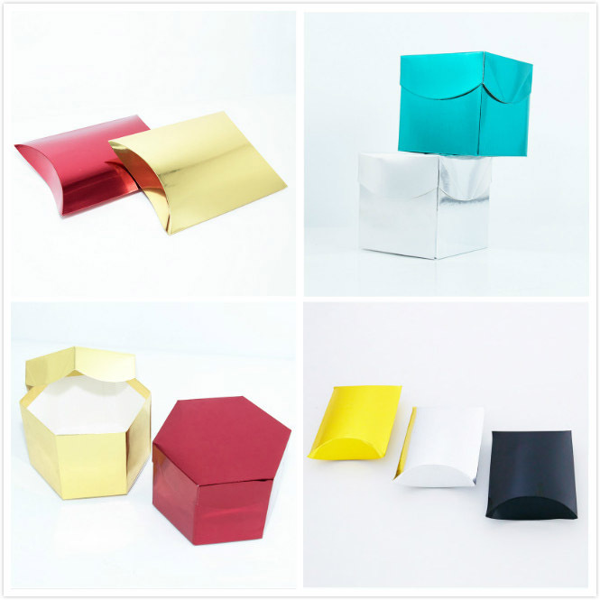 金银红色枕头盒子纸质枕形方形六边形DIY礼品包装盒喜糖盒子糖果