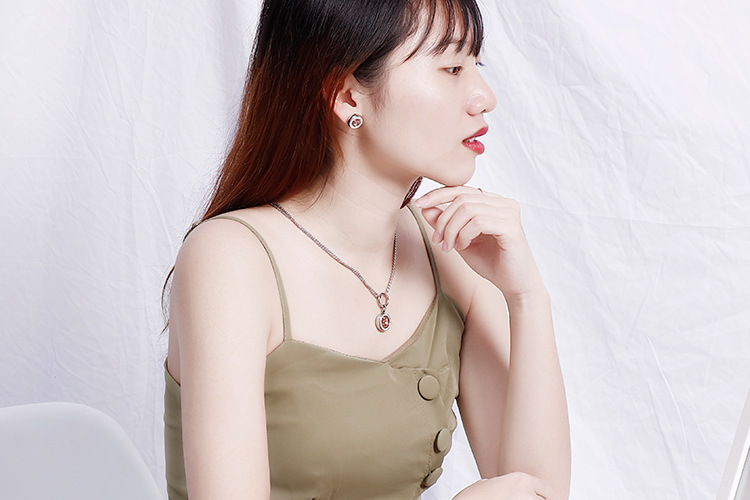 new fashion golden crystal glass diamonds earrings necklace stainless steel set wholesale nihaojewel