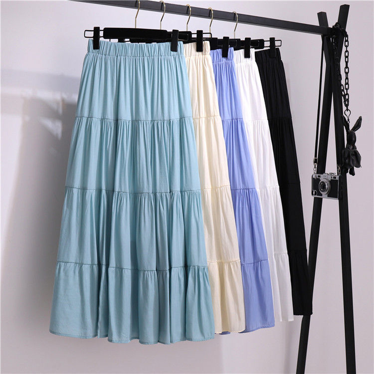 Summer Spring Casual Solid Color Cotton Maxi Long Dress Skirts display picture 2