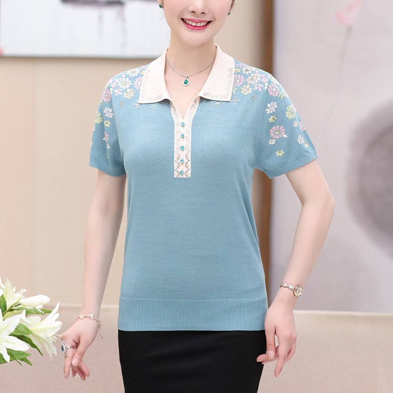 Borneol Embroidery jacket Middle and old age Mom outfit 2020 new pattern Ladies Short sleeved Sweater Easy fashion jacket