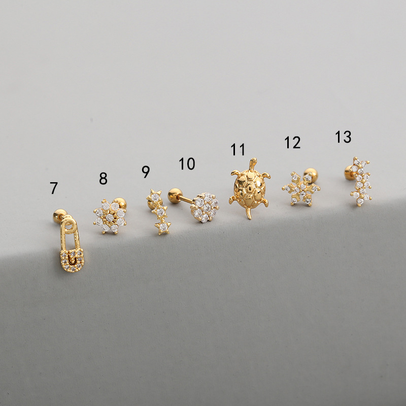 Fashion Flower Copper Ear Studs Inlay Zircon Copper Earrings 1 Piece