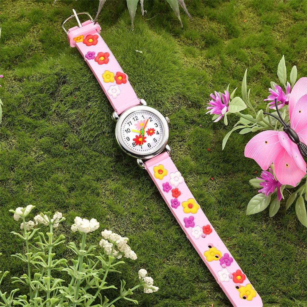 Reloj de dibujos animados para nios reloj de estudiante de banda de plstico cncavo en relieve lindo reloj de regalo de patrn de florespicture6